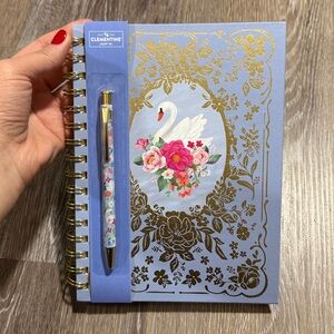 Clementine Swan Floral Notebook with Pen - Lavender & Gold